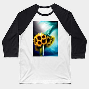 STUNNING CENTREPIECE SUNFLOWERS IN A VASE TEAL BACKGROUND Baseball T-Shirt